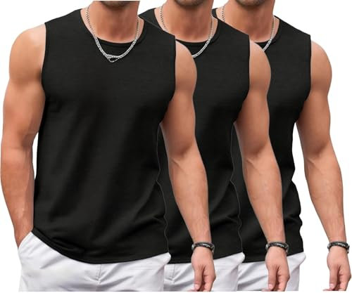 PINSPARK 3er Pack Herren Tank Top Training Laufshirt Fitness Achselshirt Ärmelloses Shirt Schnelltrocknendes Tanktop Sommer Sportshirt Running T-Shirt Schwarz/Schwarz/Schwarz XXXL
