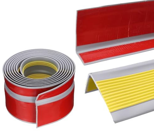 PVC Treppenkantenprofil, Vinyl-Anti-Rutsch-Treppenkante, Selbstklebend PVC Kunststoff Treppen-Kantenschutz, Vinyl-Treppenkanten, Für Außen-und Innentreppen, Kantenschutz-Formleiste, Treppen-Profil(Gra