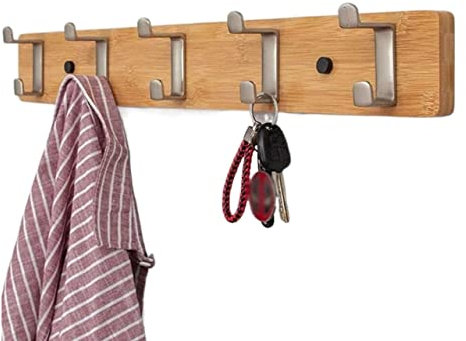 GAOJUNAN Schlafzimmer Garderobenhaken Kleiderhaken Wandgarderobe Wand Holzlatten Mit 5 Metallhaken Doppelhaken Zum Aufhängen Von Mänteln Schals Geldbörsen Kleiderhaken Wand(Log color)