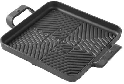 Baoblaze Gusseisen, Grill Pan Korean Pfanne mit Griffen Grillgrill Grill für Küchencamping Gemüse Bulgogi Fleisch, 22x22cm
