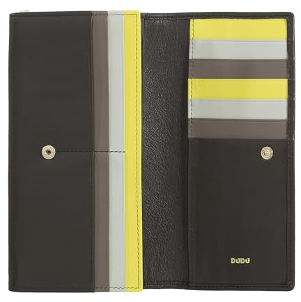 DUDU Brieftasche RFID Damen Leder Farbiges Design Lang mit Münzfach mit Reißverschluss 18 Kreditkartenfächer und Knopfverschluss Coffee Brown
