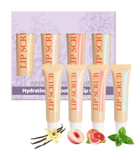 Lippenpeeling-Peeling, Lippenpeeling-Set,Lippenpeeling Lippenwäscher feuchtigkeitsspendend | 4X Lippenpeeling, Lippenpeeling-Set, Lippenfüller, feuchtigkeitsspendende und glä