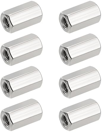 HiPicco Dadi di accoppiamento esagonali, M10 x 1,25, passo UNF, lunghezza 25 mm, confezione da 8 dadi di accoppiamento per aste filettate e borchie