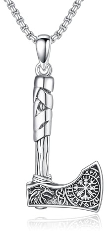 YEESIA Collier hache viking en argent sterling 925, pendentif hache viking, collier loup viking, bijoux viking, cadeaux pour femme, 31*18, Argent sterling, Pas de gemme