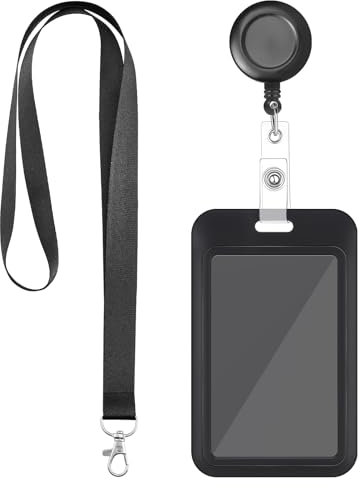 Kartenhalter mit Lanyard, Schwarze kartenhülle Einziehbar Badge Holder Karten Schlüsselanhänger Wasserdicht für Studenten Mitabeiter Arzt