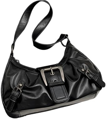 COOLOYA Damen Glänzende PU Leder Top Griff Y2k Schnalle Schultertasche Retro Punk Handtasche Clutch Geldbörse