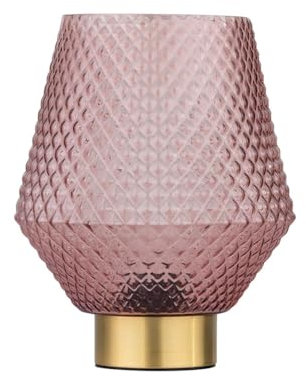 firstchoicelighting Battery Operated Table Lamp or Bedside Light, Satin Brass with Blush Pink Textured Glass, 2W S14 Bulb Included, 20cm Height