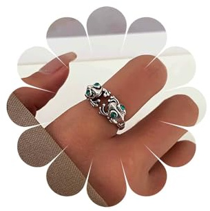 Inateannal Vintage Kristall Frosch Ringe Silber Offener Verstellbarer Ring Niedliche Tier Finger Ring Punk Lustig Schmuck für Frauen