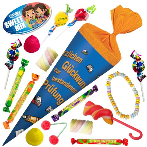OYOY 22cm Schultüte gefüllt mit Süßigkeiten Mix I Glückwunsch Prüfung bestanden I Bachelor Abschluss Geschenk I Schulabschluss I Ausbildungsabschluss Prüfung bestanden