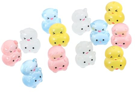 ZUNOXAZ 12stücke Miniatur-tierfiguren Aus Harz Winzige Deko-Hasen Küken Und Katzen Leuchtend Im Dunkeln Kreative Feengarten-Ornamente Für Wohnzimmer Und Büroeinrichtung