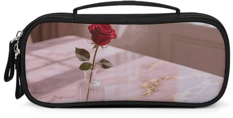 LLUTSNTH Rose Gold Marble Pencil Case - Large Capacity Pencil Pouch Aesthetic Makeup Bag with Zipper Leather And Handle Design Pen Bag for Stationery, Art Supplies, Travel Essentials