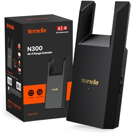 Tenda WLAN Verstärker Repeater N300 R10 | 300 Mbit/s · Ethernet-Port · Abdeckung bis zu 120 m² · WPS · AP-Modus · kompatibel mit FritzBox · IPv6 · Schwarz