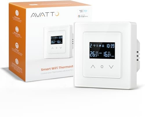 AVATTO Smart WLAN Thermostat 55x55mm mit Rahmen, programmierbares Raumthermostat, kompatibel mit Alexa und Google Sprachsteuerung und App Steuerung, für Thermostat, Weiß