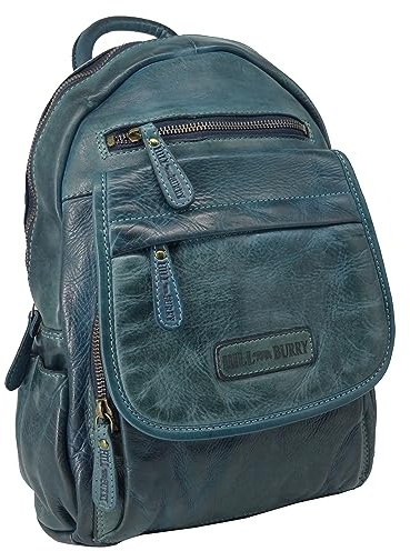 Damen Frauen Rucksack Lederrucksack | aus weichem hochwertigem Rindsleder - Vintage Bag Beutel | Umhängetaschen - Abendtasche | Handtasche - Schultertasche (Hill Burry Kollektion) (Waschleder petrol)