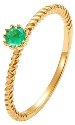 Eheringe 585 Echtgold, Promise Ring Women Grün Smaragd Echter Schmuck 14 Karat Gelbgold Größe 61 (19.4)