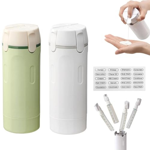 4-in-1-Reisespender, 4 Stück, 30 ml, Reiseflaschen für Toilettenartikel, nachfüllbar, auslaufsicher, Mini-Shampoo-Spender mit Skala und Etikett, tragbare Behälter für Shampoo, Lotion, Conditioner