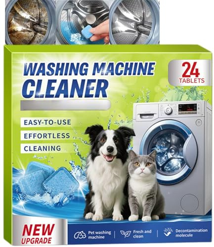 24PCS Washing Machine Cleaner Tablets,Washing Machine Cleaner for Removing Pet Hair,Odors,Residue,Pet Hair Remover & Dissolver,Deep Clean Descaler for HE Front Loader & Top Load,1 Year Supply