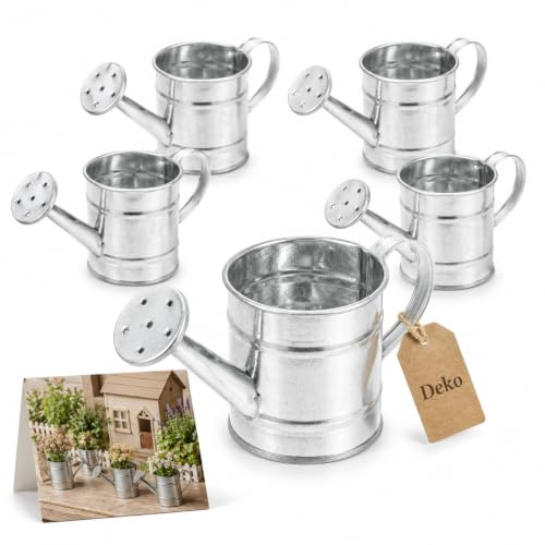 Didiseaon 5 Stück Mini Gießkannen aus Eisen für Puppenhaus und Miniaturdeko | Aus Eisen in Silber, 14,5 x 6,5 x 6,5 cm im Miniaturformat, detailreiche Gießkannenform, für Puppenhaus und Miniaturgarten