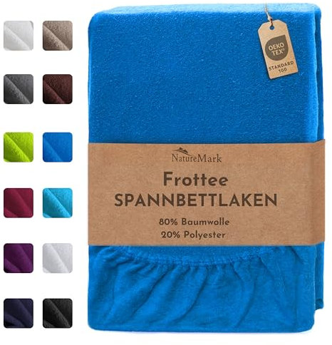 NatureMark - Lenzuolo con angoli, lenzuolo con angoli elasticizzati in spugna, ottimo rapporto qualità/prezzo in molte misure e colori, blu royal, 180 x 200 - 200 x 200 cm