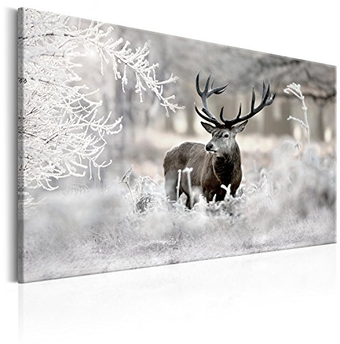 murando - Wandbilder XXL Hirsch 90x60 cm 1 tlg - Wand Deko Vlies Leinwand Bilder Groß Wanddeko Wohnzimmer Schlafzimmer Kunstdrucke - Natur Tier Landschaft g-C-0057-b-c