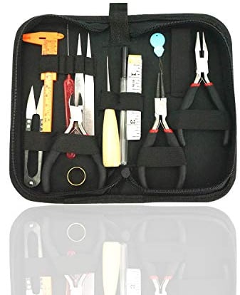 Werkzeugset für die Schmuckherstellung, 14-teilig Schmuckreparaturwerkzeuge Koffer mit Zange, Cutter, Schere, Lineal für Ohrringe, Beading and Necklace DIY, Basteln, Fixieren, Reinigen