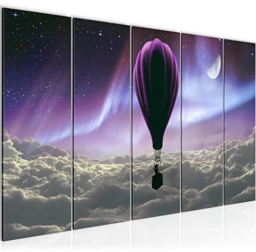 Runa Art Bild Polarlicht Heissluftballon Wandbilder auf Vlies Leinwand 5 Teilig Wanddekoration Wohnzimmer Schlafzimmer 608156b