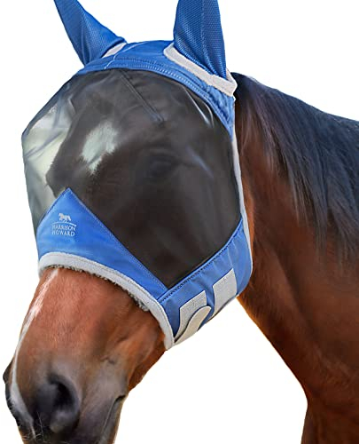 Harrison Howard CareMaster Pro Luminous Pferde Fliegenmaske UV-Schutz Fleece-Polsterung mit Ohrenschutz Marineblau Warmblut (L)