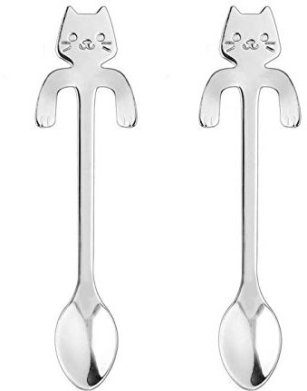 Pack of 2 Cute Cat Spoon Long Handle Coffe Tea Spoons Flatware Drinking Tools Kitchen Gadget