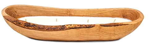 Verano Olive Wood Wild Fig Scented Soy Wax Candle Reusable Boat - 35cm