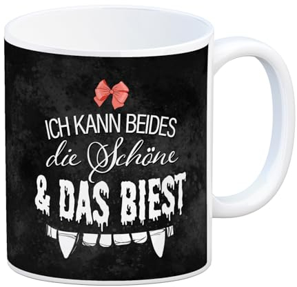 trendaffe Vampir Kaffeebecher mit Märchen Spruch: Ich kann beides: die Schöne & das Biest