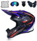 MRDEAR Motocross Helm Set, Motorrad Crosshelm mit Brille Handschuhe Maske Motorrad Netz (5 Stück) Fullface Cross Helm Motorradhelm Off Road Downhill Helm Schwarz und Blau,M