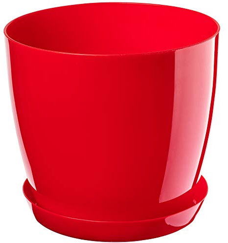 KADAX Élégant Pot à Fleurs/Plantes avec Soucoupe Forme Ronde et élégante en Plastique léger pour l’intérieur et la Maison Cache-Pot pour Fleurs, Plantes Ø 14 cm Rouge