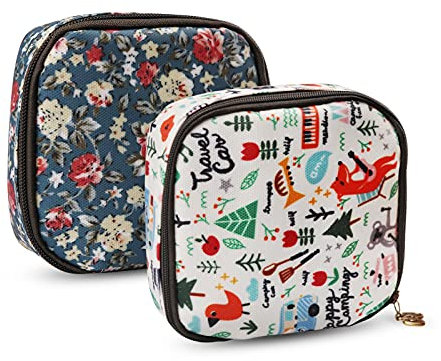 Xiluck Perioden Tasche Mädchen,2 Stück Binden Tasche Mädchen Period Bag mit Reißverschluss 12 * 12cm Tampon Aufbewahrung Tasche für Mädchen/Frauen/Damen(Kleine Blumen)