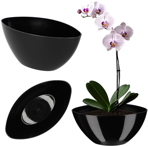 KADAX Macetero ovalado de plástico, macetero decorativo, macetero para interior, flores, plantas, balcón, maceta, maceta, maceta, maceta, maceta, forma moderna (38 x 14 cm), color negro