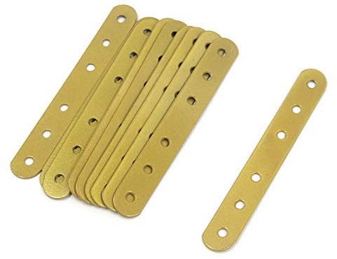 Mironey Gold Flat Straight Brace Brackets 10-Pack Heavy Duty Straight Braces Iron Mending Plate Bracket Joining Connector with Screws 5.31 x 0.71