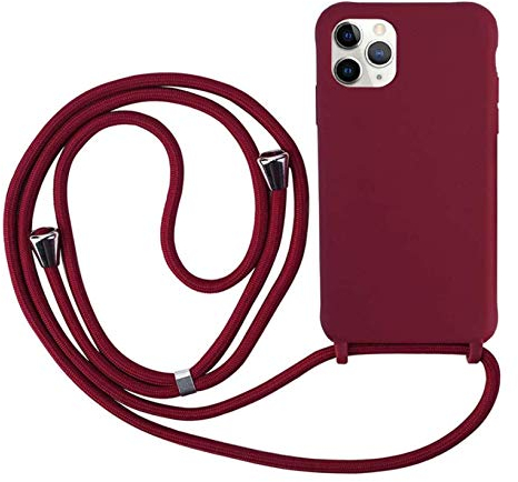 Ququcheng Coque Compatible avec iPhone 12 Pro Max(6.7),Collier pour Étui Colliers de cellulaire Corde Silicone avec Cordon Case TPU Bumper pour iPhone 12 Pro Max(6.7)-Rouge
