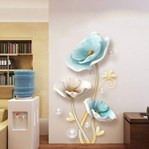 COVPAW® Wandtattoo Wandaufkleber XXL Tulip Blau Blumen Wandsticker Wandbild Bilder Wohnzimmer Schlafzimmer Deco