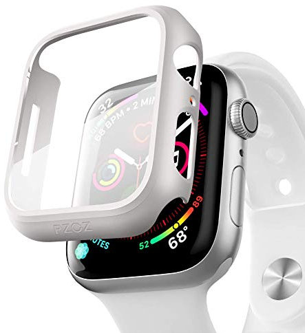 pzoz Cover per Apple Watch Serie 6 Se Se2 Series 5 serie 4, custodia per schermo completa con pellicola (44 mm, bianco)