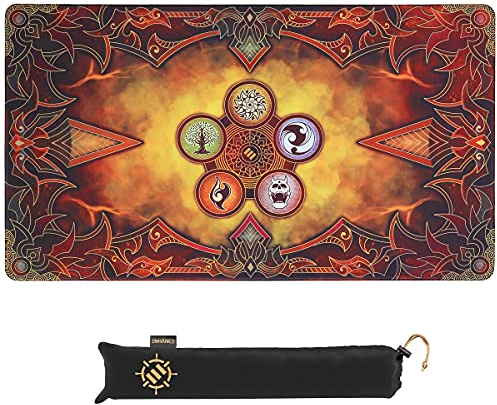 ENHANCE TCG Playmat - Spielmatte mit Genähten Kanten, Glatter Oberfläche und Kordelzug Reisetasche - Kompatibel mit MTG, YuGiOh, Pokemon, Herr der Ringe und Anderen und LCG - Flammen