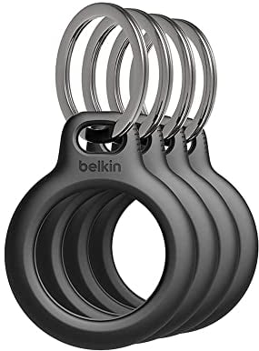 Belkin AirTag Hülle mit Schlüsselanhänger (Secure Holder Schutzhülle für Air Tag, Accessoire mit Kratzschutz), 4er-Pack, Schwarz