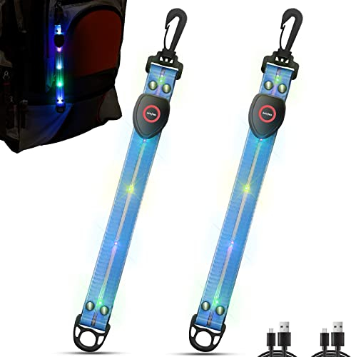 ZLCBBD Reflektoren Kinder Schulranzen - USB LED Blinklicht Reflektor Anhänger Sicherheitslicht für Schultasche Rucksack Wandern Sport Laufen Joggen 2 Stück Blau