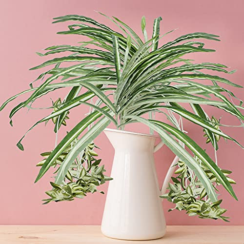 NZXVSE 2pcs Artificial Chlorophytum Hanging Plants - 25.6inch Faux Spider Silk Flowers Greenery - Simulation Ivy Green Leaves Bonsai Wall Hanging Plants for Home Wedding Decoration