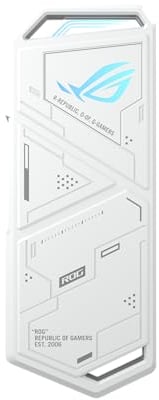 ASUS ROG Strix Arion - Custodia per SSD, USB-C 3.2 Gen 2, Velocità fino a 10Gbps, Supporto M.2 PCIe NVM Express, Scocca in Lega di Alluminio, Facile Installazione senza Cacciavite, Aura Sync, Bianco