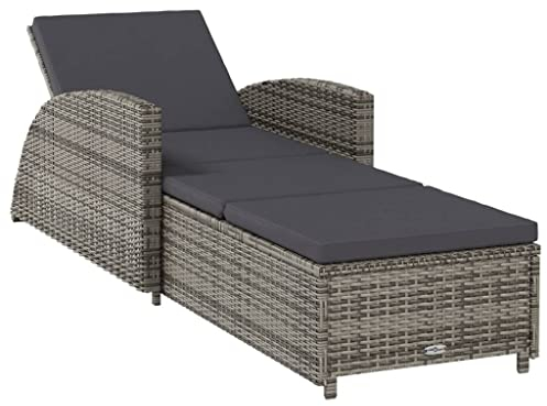 vidaXL Sonnenliege mit Dunkelgrauer Auflage Poly Rattan Grau