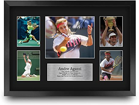 HWC Trading FR A3 Andre Agassi Geschenke Gedrucktes Signiertes Autogramm Foto für Fans von Tennis Memorabilien - A3 Gerahmt