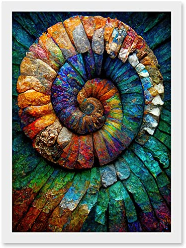 Doppelganger33 LTD Bright Multicoloured Ammonite Fossil Artwork Framed Wall Art Print A4