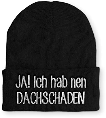 tshirtladen JA! Ich hab nen Dachschaden Mütze Statement Beanie Mütze mit lustigem Spruch, Farbe: Black