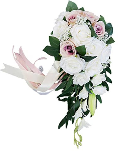 LICHENGTAI Brautsträuße Brautstrauss Wasserfall Handgemachte Brautstrauß Künstlich Blumenstrauß künstlich Rosen Hochzeit Blumen Brautjungfer Blumensträuße for Dekoration Zuhause Garten Party