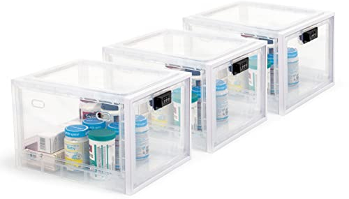 Theo&Cleo Medikamenten Aufbewahrungbox 3 Stück, Abschließbare Durchsichtige Box für Handys, Süßigkeiten, Snack, Persönlicher Safe Persönlicher Safe Faltbar (Weiß-3)