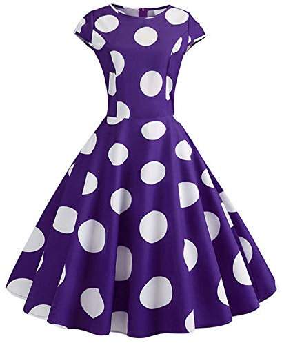 Générique Robe Vintage Femme Années 50 60 Rétro Pin Up Rockabilly Audrey Hepburn Swing sans Manches Floral Polka Dots A-Line Trapèze Cocktail Soirée Cérémonie Fête Bal Décontractée (Violet, L)
